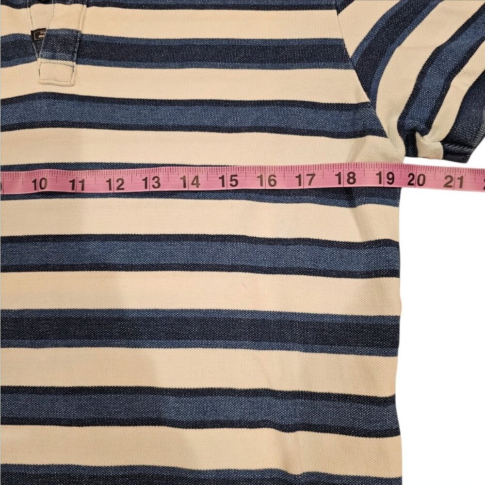 Striped Polo Shirt For Men Navy & Cream Short Sleeve Casual Wear Collared Neck W - Picture 4 of 10